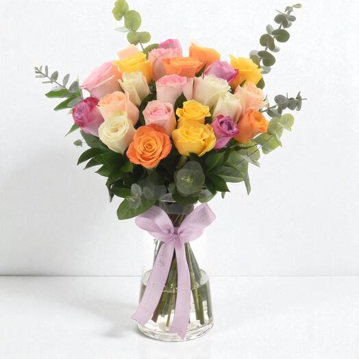 Rainbow Blush Multi-Rose Vase