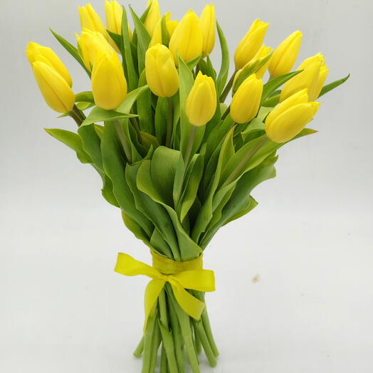 Golden Glow – 19 Yellow Tulips Hand Bouquet