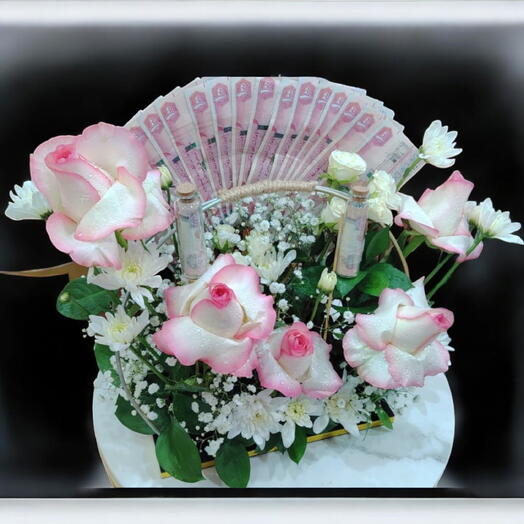 Букет из денег на заказ – розовый   белый - Предзаказ