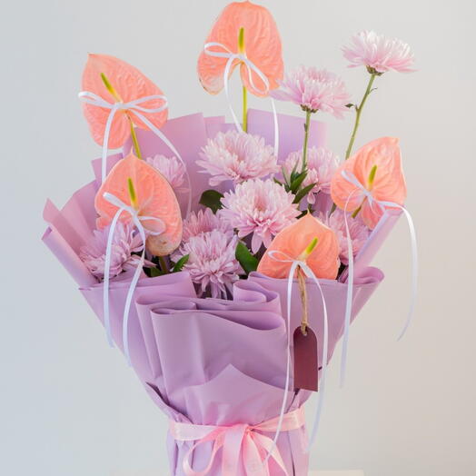 Dream- Chrysanthemum, Anthurium Purple Elegant Bouquet