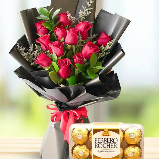Beautiful Red Bouquet and Ferrero Rocher