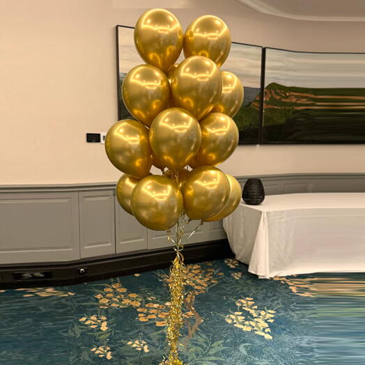 15 золотых хромированных воздушных шаров