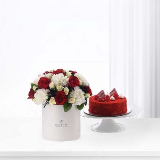 Red Sands Bloom White Box with Red Velvet Cake
