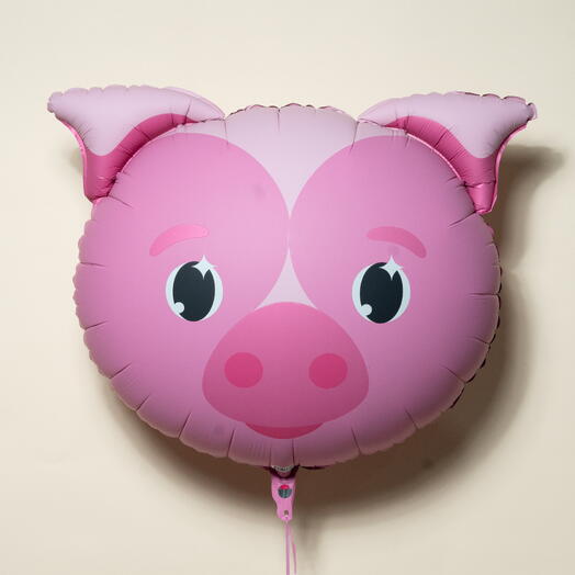 Милый розовый фольгированный шар в форме мордочки свинки 7094