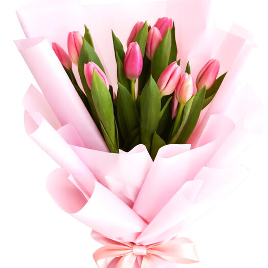 11 нежно-розовых тюльпанов любви