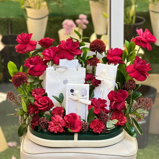 Lether gift bascet flower arrengment