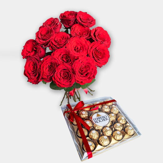 15 rosas rojas y chocolates Ferrero Rocher-1453
