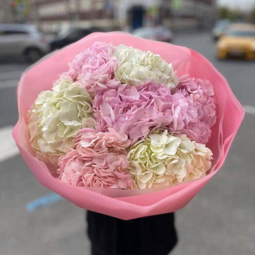 Розово-белая гортензия в букете