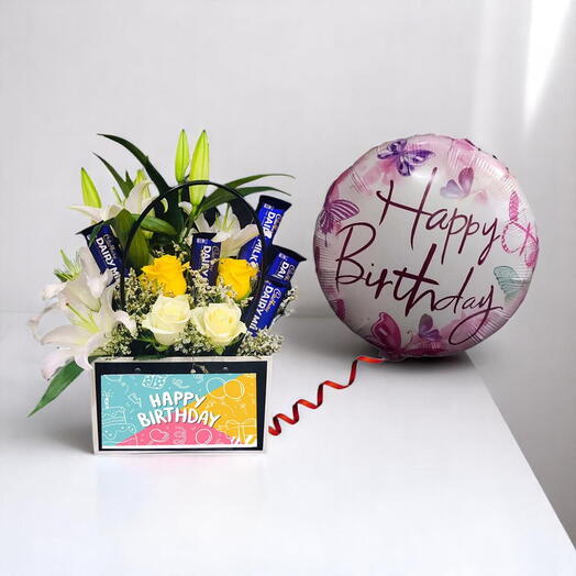Birthday Flower   Chocolate Gift Bag with Foil Balloon