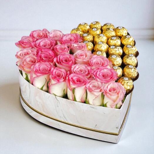 Sweet Elegance Heart Box – Pink Roses   Ferrero Rocher