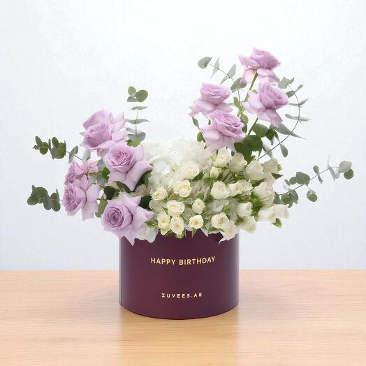 Светло-лавандовая   коробка с днём рождения