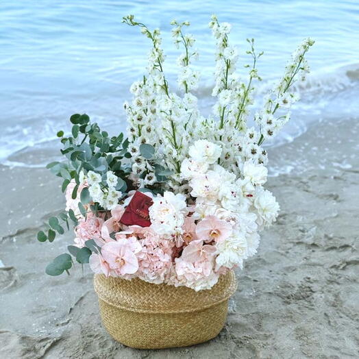 Shellfish: A Large Basket of Delphiniums, Hydrangeas, Roses and Orchids