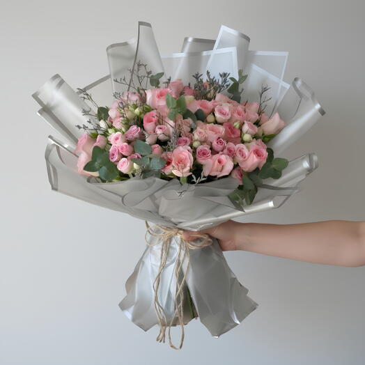 Elegant Pink Rose Bouquet | Rozovaya Vual Romantic Flowers | Same-Day Dubai Delivery