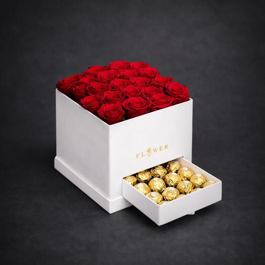 25 rosas rojas con caja de chocolates Ferrero