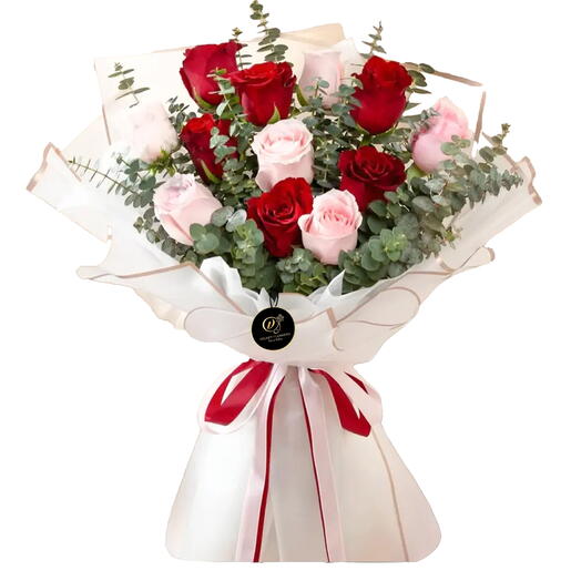 Букет роз ко Дню святого Валентина: розовые и красные