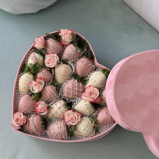 علبة على شكل قلب (مقاس S، وردي وأبيض)