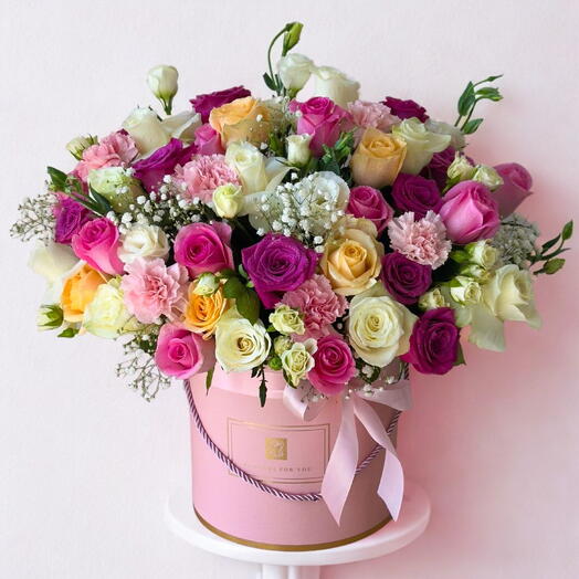 Elegant Mixed Rose   Carnation Box | Celestial Harmony Floral Arrangement | UAE Delivery