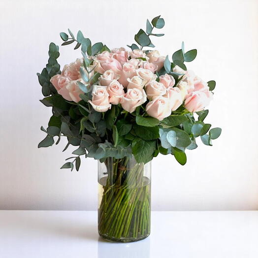 51 Pink Roses in Vase – Romantic Gift of Love   Admiration