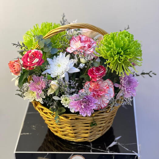 Mix Flowers in small  basket