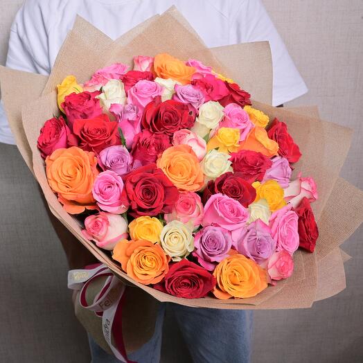 51 Mixed Color Roses Bouquet 1271