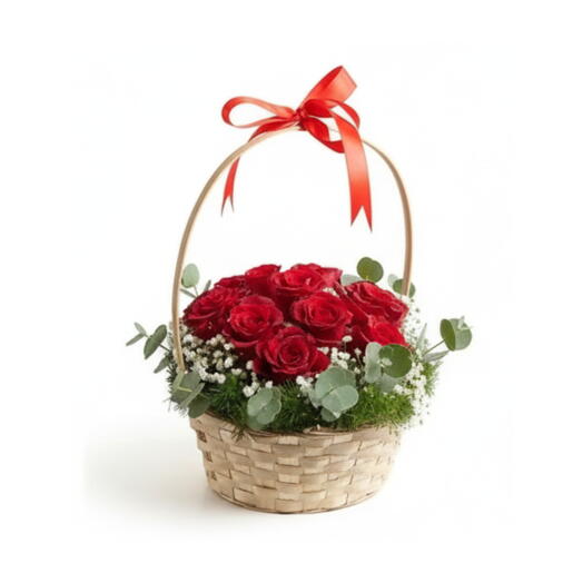 Love in a Basket – 15 Red Roses Basket
