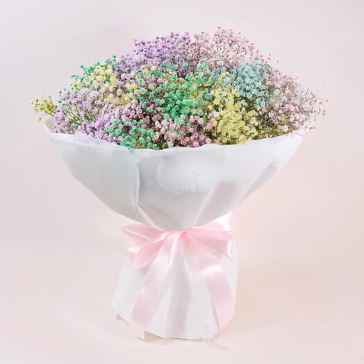 Palm Springs – цветная гипсофила в белой обёртке | роскошный смешанный букет | подарок на день рождения | цветы на годовщину