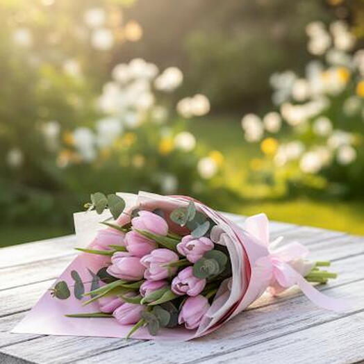 Букет из 15 розовых тюльпанов