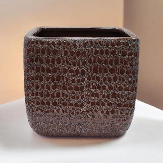وعاء نباتات سيراميكي بني الملمس