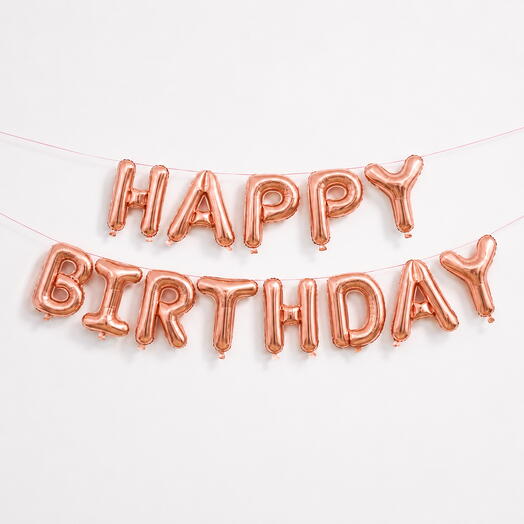 Shiny Rose Gold Birthday Balloons Banner