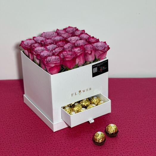 Purple Roses Box And Ferrero Chocolate-1927