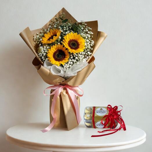 Golden Delight Luxury Combo – Sunflowers   Ferrero Rocher Chocolates