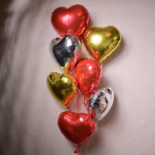 7 Heart-Shaped Foil Balloons (Red, Gold   Silver)  6990