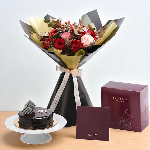 Букет «Золотая романтика» с тортом