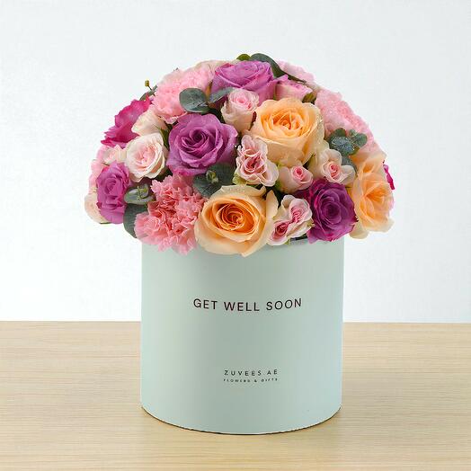 Розово-лавандовый блум-бокс для скорейшего выздоровления