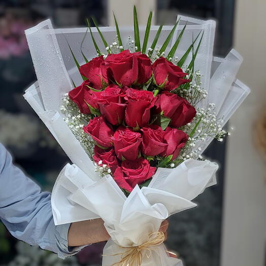 Crimson Grace Bouquet | 15 Premium Red Roses Same-Hour Delivery