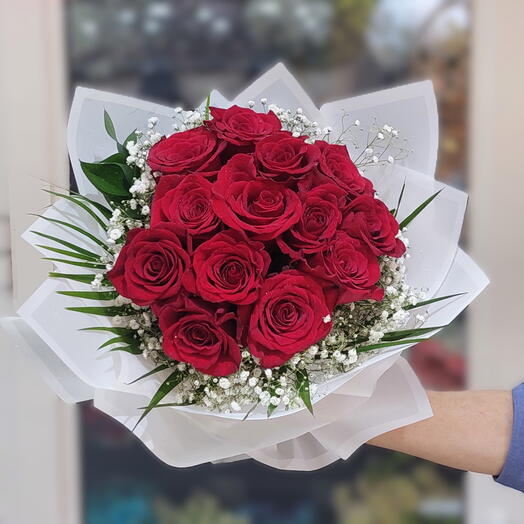 Scarlet Devotion | 15 Premium Red Roses Bouquet | Same Hour Delivery in Dubai