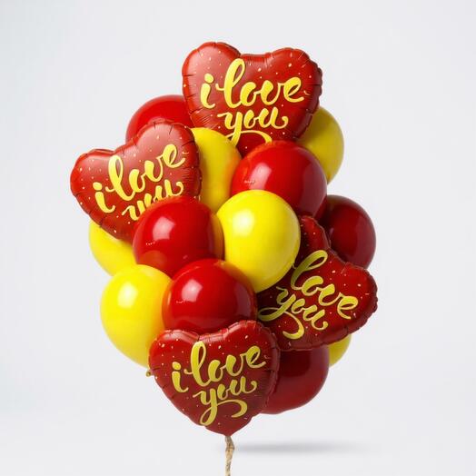 Набор фольгированных шаров Я люблю тебя | 16 гелиевых шаров любви и романтики