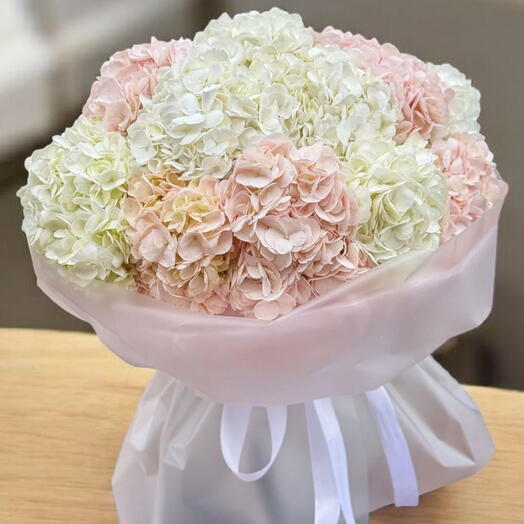 Tender Colors Pink And White Hydrangea Bouquet
