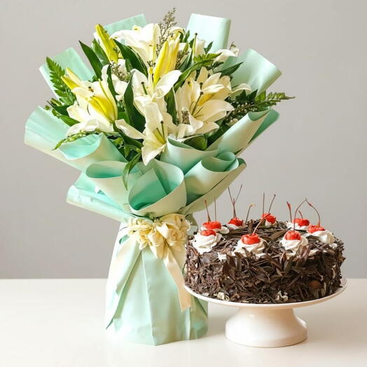 Bouquet de lys blancs Gâteau au chocolat