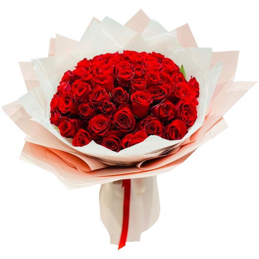 Grande Scarlet – Ramo de 50 Rosas Rojas Premium de Capullo Grande