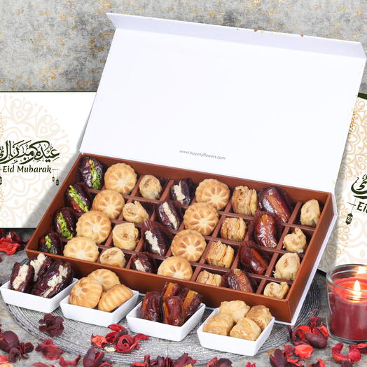 Eid Stuffed Dates Mamoul and Baklawa By Sweecho 32 Pcs Golden