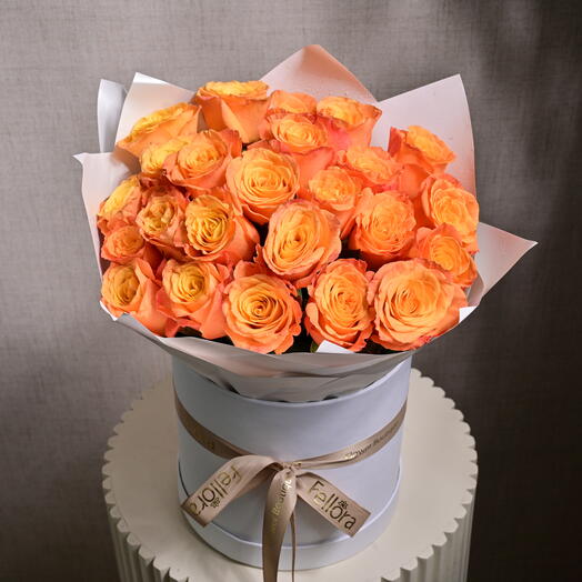 Premium Orange Roses in a Hat Box 6572