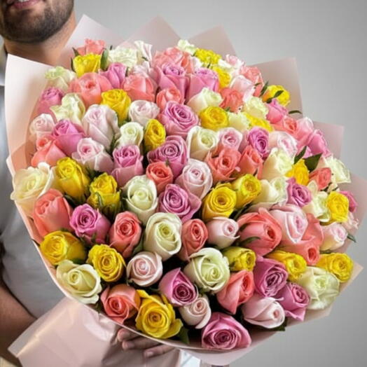 100 Mix Multi Rose Bouquet  - Premium