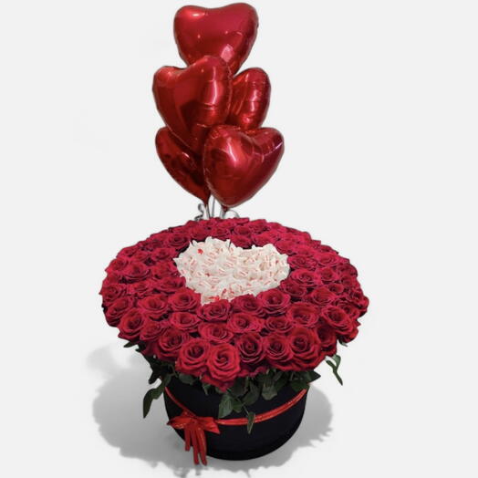 Glorious Set_ 99 Red Rose, Refello Chocolate, and Heart Balloons