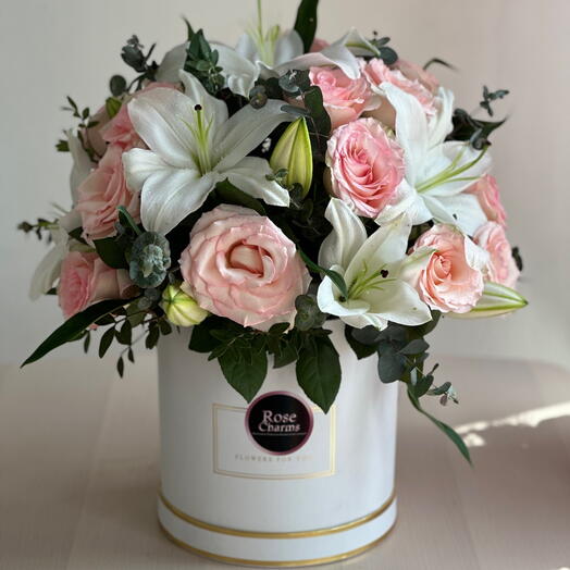 Rose   Lily Harmony | 20 Pink Roses + 3 White Lilies in Luxury Box | UAE Delivery