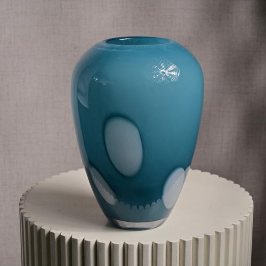Polka Dots Blue Glass Vase  6704