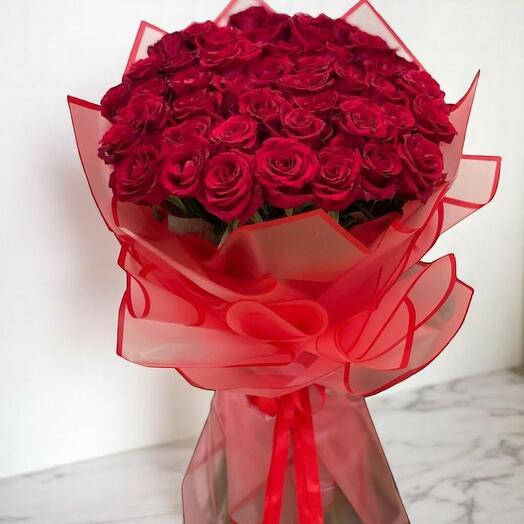 Full Love Red Rose Bouquet – 80 Red Roses with Elegant Red Wrapping for Romantic Gift, Anniversary, or Valentine s Day