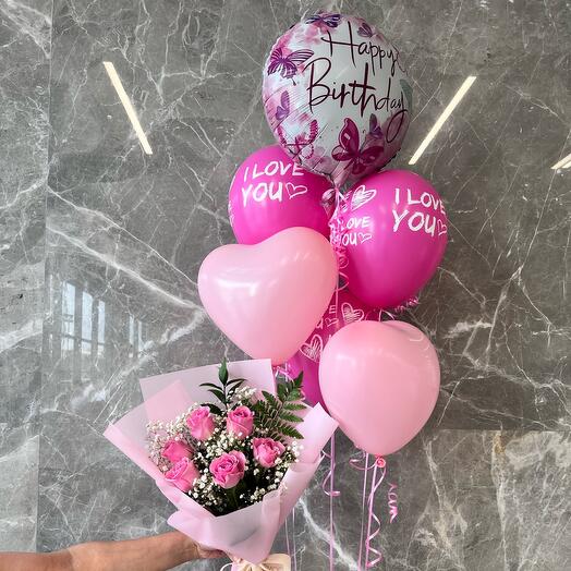 Pink Flowers + Balloon Set