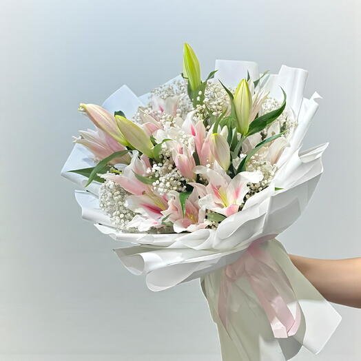 Serene Pink Lily Bouquet | 10 Lush Blooms of Beauty   Calm | Same-Day Dubai Delivery