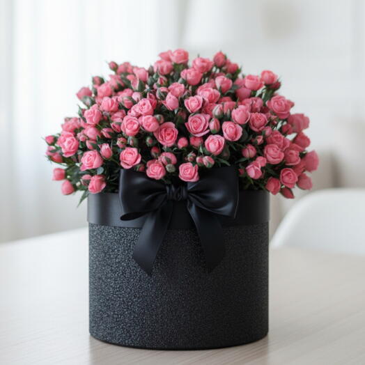 21 Pink Spray Roses in Black Box